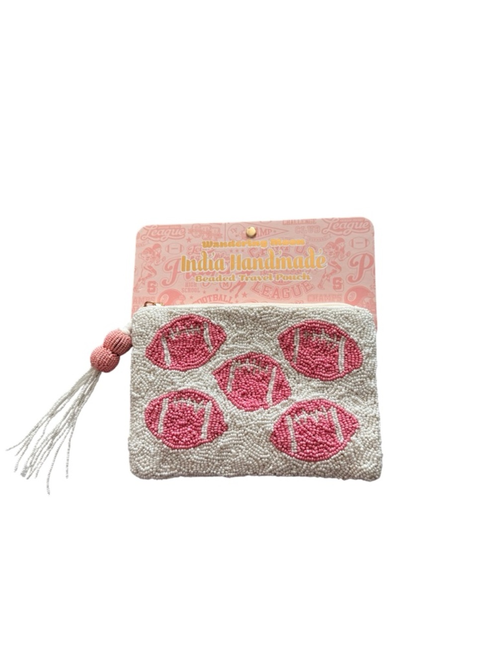 India Handmade Pink Beaded Football Wristlet Clutch